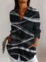 Shirt Collar Long Sleeve Geometric Regular Micro-Elasticity Regular Fit Shirt For Women