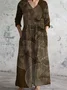 Women Floral V Neck Long Sleeve Comfy Vintage Maxi Dress