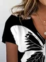 Casual Butterfly V Neck Short Sleeve T-shirt