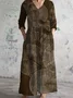 Women Floral V Neck Long Sleeve Comfy Vintage Maxi Dress