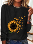 Crew Neck Long Sleeve Floral Regular Medium Elasticity Loose T-shirts For Women