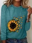 Crew Neck Long Sleeve Floral Regular Medium Elasticity Loose T-shirts For Women