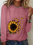 Crew Neck Long Sleeve Floral Regular Medium Elasticity Loose T-shirts For Women