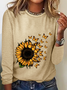 Crew Neck Long Sleeve Floral Regular Medium Elasticity Loose T-shirts For Women