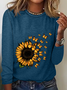 Crew Neck Long Sleeve Floral Regular Medium Elasticity Loose T-shirts For Women