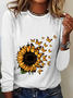 Crew Neck Long Sleeve Floral Regular Medium Elasticity Loose T-shirts For Women