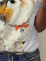 Casual Cat Crew Neck Short Sleeve T-shirt