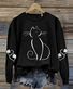 Casual Crew Neck Animal Cat Sweatshirt