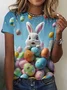 Casual Easter Bunny Pattern Crew Neck Short Sleeve T-shirt