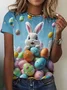 Casual Easter Bunny Pattern Crew Neck Short Sleeve T-shirt
