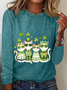St. Patrick's Day Crew Neck Long Sleeve Cat Regular Medium Elasticity Loose Blouse For Women