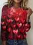 Valentine's Day Heart Pattern Crew Neck Long Sleeve T-shirt