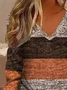 Casual Striped V Neck Long Sleeve T-shirt