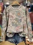 Casual Crew Neck Floral Sweatshirt Printing
