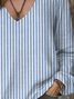 Casual Striped V Neck Long Sleeve T-shirt