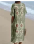 Women Tropical V Neck Short Sleeve Comfy Vintage Maxi Dress