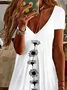 Women Sundress Floral V Neck Short Sleeve Comfy Casual Printing Knee Length Dress