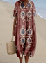 Women Tropical V Neck Short Sleeve Comfy Vintage Maxi Dress