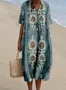 Women Tropical V Neck Short Sleeve Comfy Vintage Maxi Dress