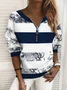 Casual Crew Neck Striped Sweatshirt Printing