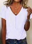 Vintage Striped V Neck Short Sleeve T-shirt