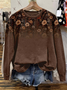 Casual Crew Neck Floral Sweatshirt Printing