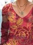 Casual Floral V Neck Long Sleeve T-shirt