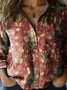 Shirt Collar Long Sleeve Floral Lightweight Regular Fit Shirt For Women