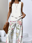 Women Floral Two-Piece Set Daily Sleeveless Casual Summer Top With Pants Matching Set