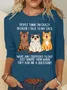 Crew Neck Long Sleeve Cat Regular Medium Elasticity Loose Blouse For Women