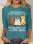 Crew Neck Long Sleeve Cat Regular Medium Elasticity Loose Blouse For Women
