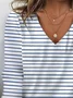 Casual Striped V Neck Long Sleeve T-shirt