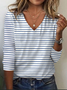 Casual Striped V Neck Long Sleeve T-shirt