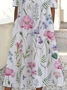 Women Floral Summer Printing Dress Crew Neck Short Sleeve Shift Dress H-Line Dress