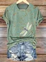 Casual Vintage Dragonfly Print Crew Neck Short Sleeve T-shirt