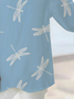 V Neck Short Sleeve Dragonfly Printing Regular Loose Shirt For Women
