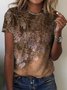 Casual Leaves Print Crew Neck Short Sleeve Comfy T-shirt