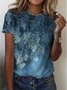 Casual Leaves Print Crew Neck Short Sleeve Comfy T-shirt