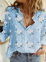 Shirt Collar Long Sleeve Floral Regular Micro-Elasticity Regular Fit Shirt For Women