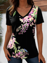 Casual Floral V Neck Short Sleeve T-shirt
