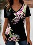 Casual Floral V Neck Short Sleeve T-shirt