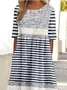 Women Striped Crew Neck Half Sleeve Comfy Vintage Maxi Dress