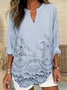 V Neck Long Sleeve Floral Regular Loose Shirt For Women