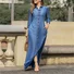 Women Plain Spring/Fall Dress Stand Collar Long Sleeve Shirt Dress H-Line Dress