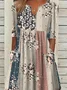 Women Floral Summer Printing Dress V Neck Short Sleeve Fit & Flare Dress H-Line Dress