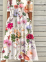 Women Floral Summer Dress Half Open Collar Half Sleeve A-Line Dress
