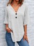 Casual Plain V Neck Short Sleeve T-shirt