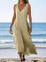 Women Plain Summer Dress V Neck Sleeveless A-Line Dress
