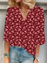Shawl Collar Half Sleeve Floral Regular Loose Blouse For Women