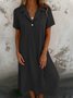 Women Plain Shirt Collar Short Sleeve Comfy Casual Maxi Dress